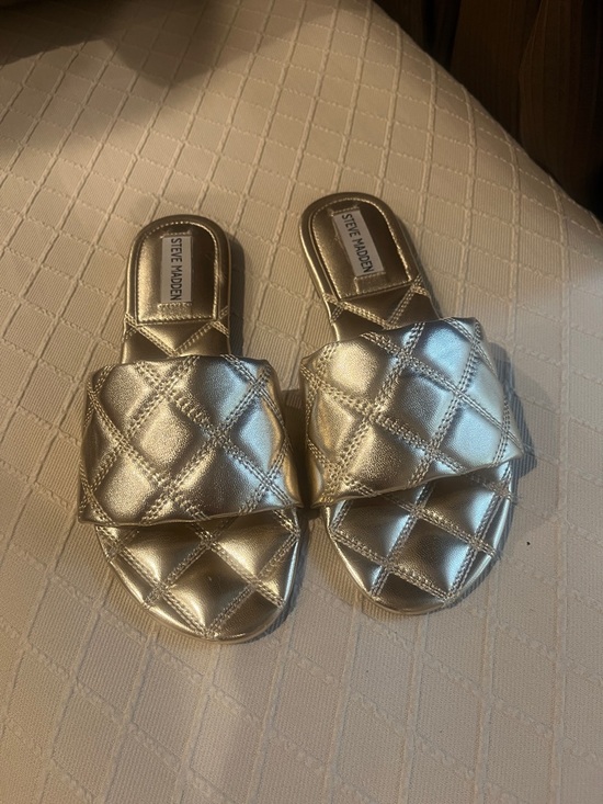 Steve Madden Shoes - Steve Madden Quilted Metallic Slide Sandals in Gold